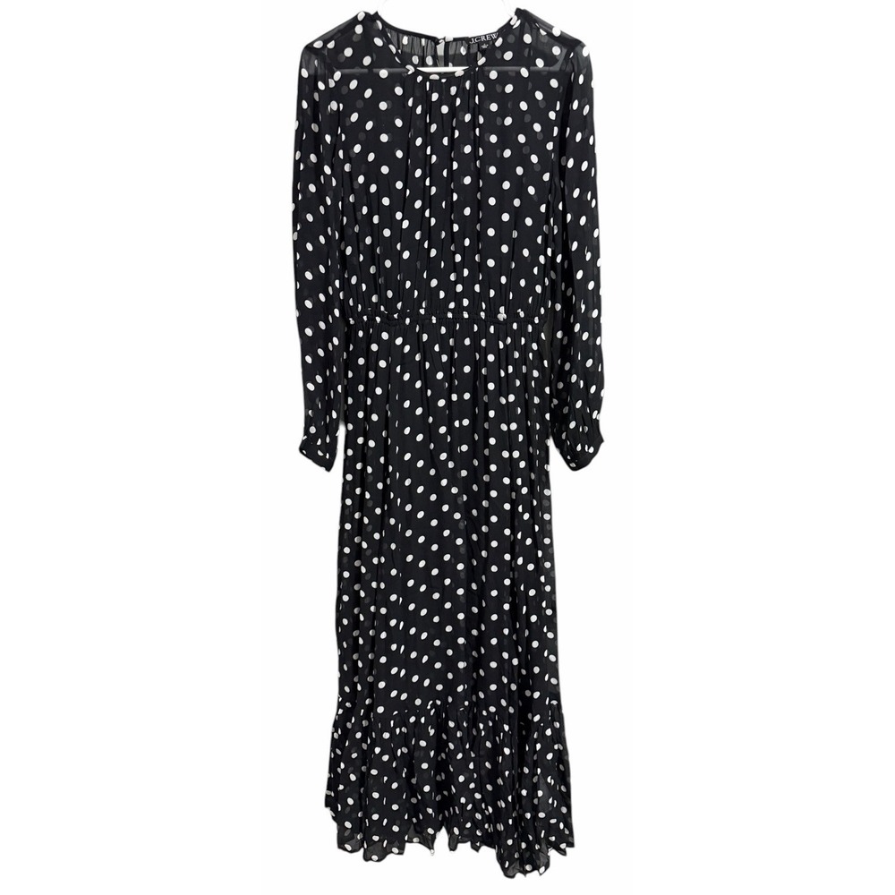 J. Crew Long-Sleeve Chiffon‎ Midi Dress Black Polka Dot Women's Size Small